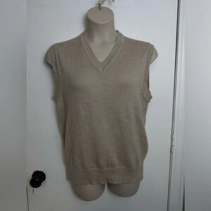 Beige knit sweater sleeveless vest #1061 size large